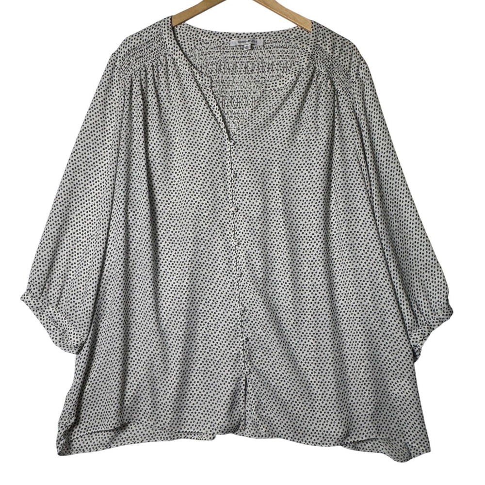 Rose Olive Womens 3X‎ Boho Peasant Blouse Smocked Dot Print Flowy Top Plus Size